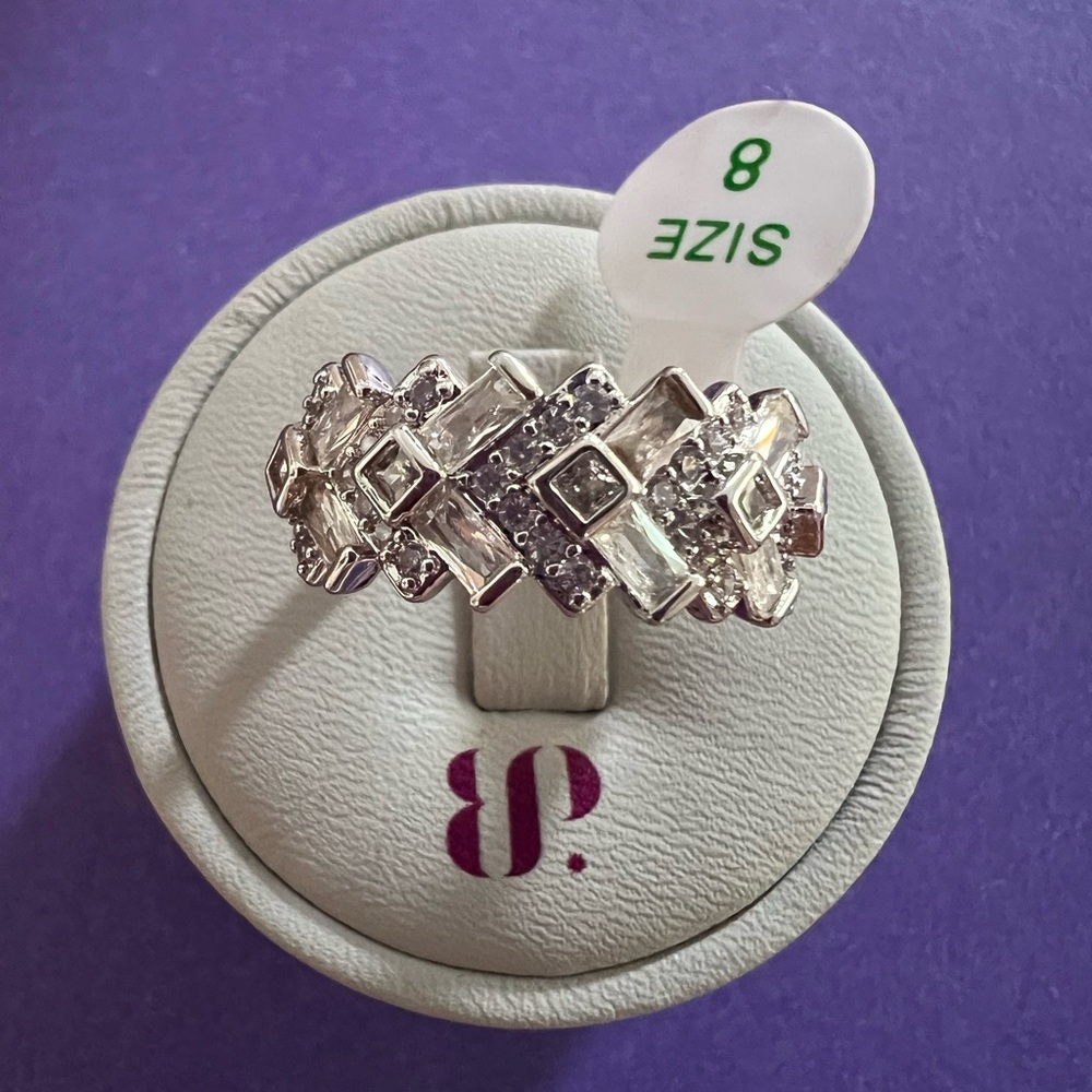 Bomb Party Ring - Soft Reflections- Rhodium Plating - Size 8